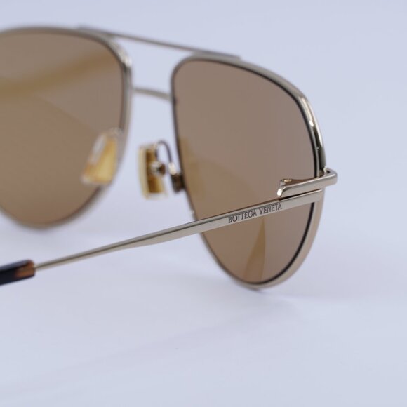 🕶️ New Bottega Veneta BV1302S 002 Sunglasses - Gold Frame, Brown Lenses - Picture 5 of 10